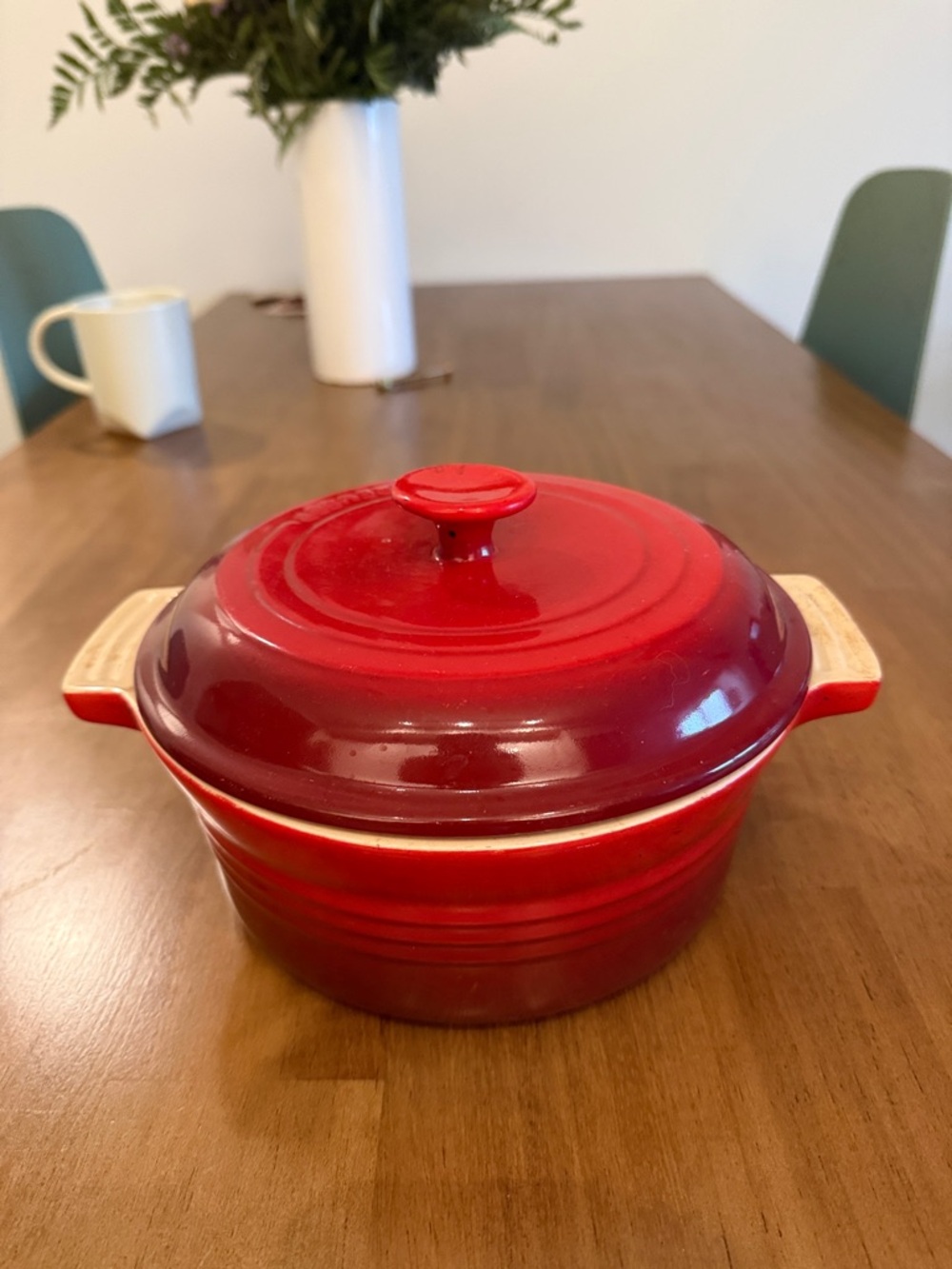 Le Creuset Red Covered Ceramic Casserole with Side Handles